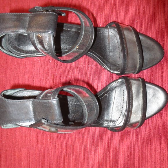LAST CHANCE TIBI Low Heel Black and Clear Ankle Strap Heels - Picture 8 of 9